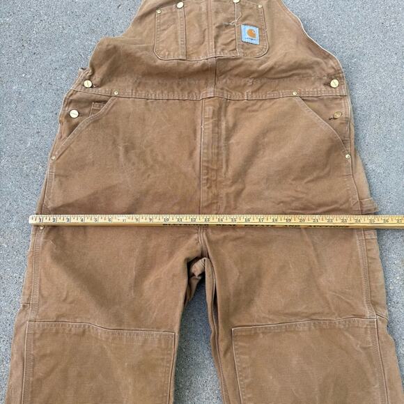 Carhartt Bibs R01 BRN Double Knee Canvas Workwear VTG Y2K Overalls Brown 44x32 - Picture 9 of 10